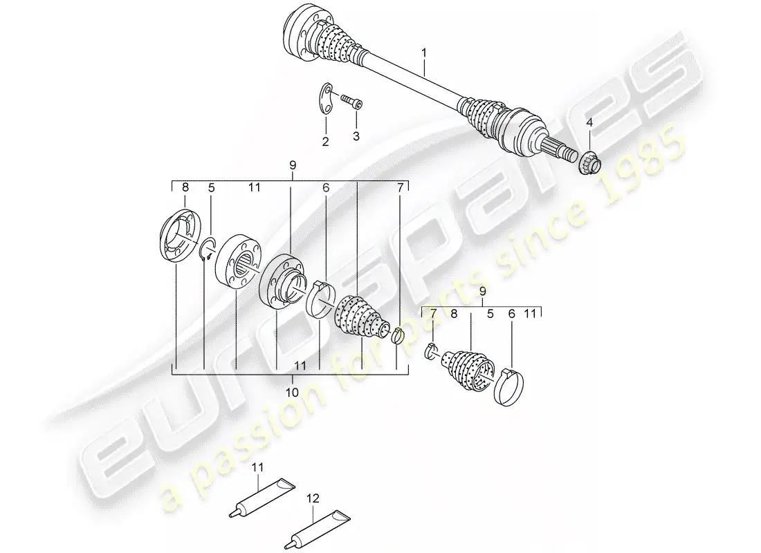porsche 2010 (cayenne e1 9pa) eje de accionamiento diagrama de piezas