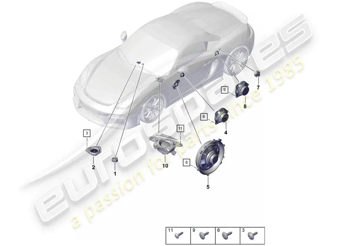 porsche 2020 (718 boxster spyder) altoparlante diagrama de piezas