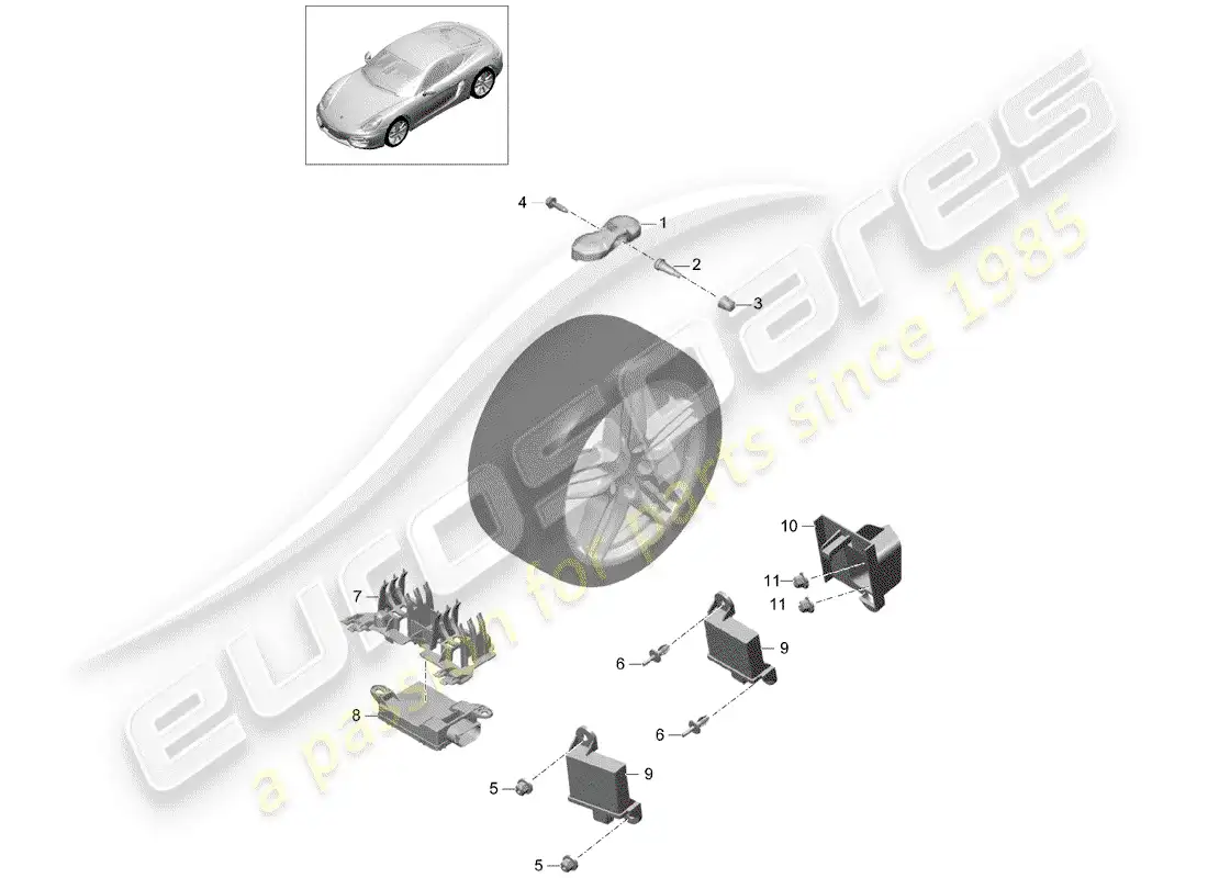 porsche 2014 (981 cayman) sistema de control de presión de neumáticos diagrama de piezas