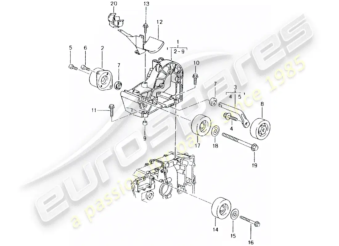 porsche 2004 (986 boxster) amortiguador tensor de correa - rodillo de relevo - soporte diagrama de piezas