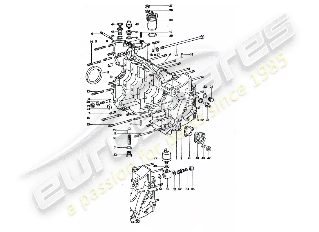 porsche 1975 (911 turbo) crankcase diagrama de piezas