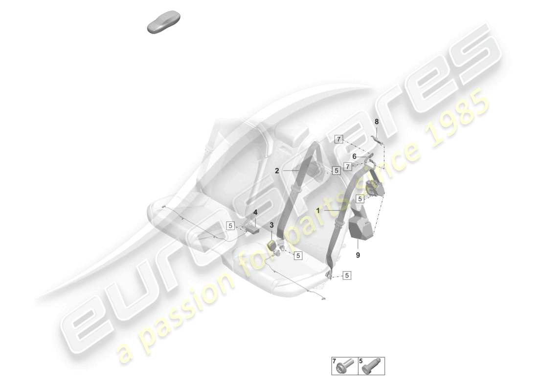 porsche 2021 (taycan 9j1-1) diagrama de piezas del cierre del cinturón trasero del cinturón de seguridad de tres puntos