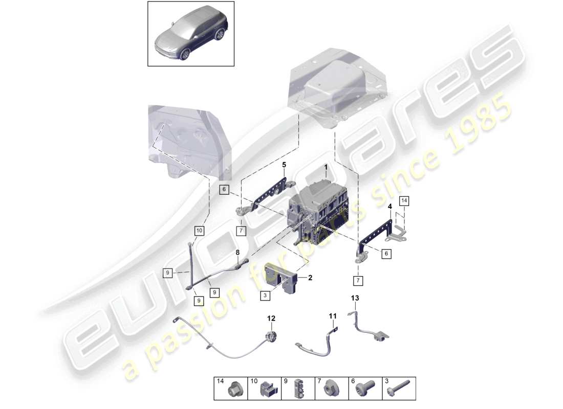 porsche 2024 (cayenne e3 9ya/9yb) electrónica de potencia y control - diagrama de piezas para accionamiento eléctrico