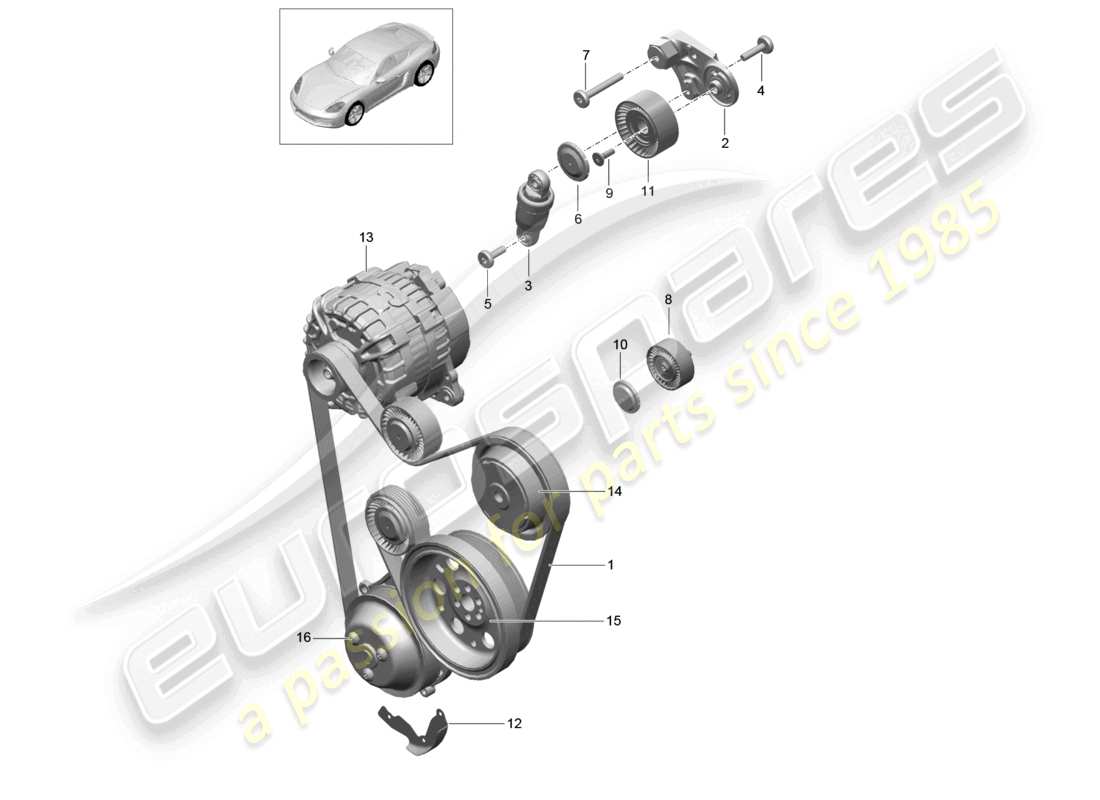 porsche 2023 (718 cayman) diagrama de piezas de la correa trapezoidal del amortiguador del tensor de correa