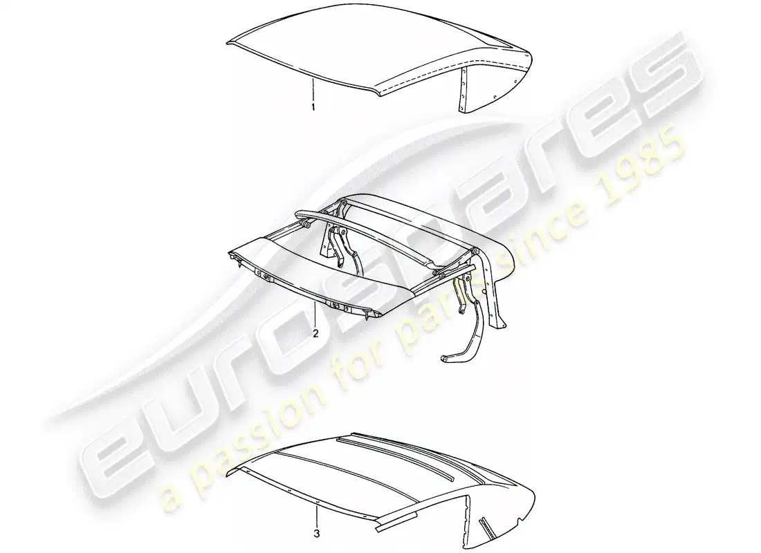 porsche 1996 (993) cobertura superior convertible - marco superior - revestimiento de techo diagrama de piezas