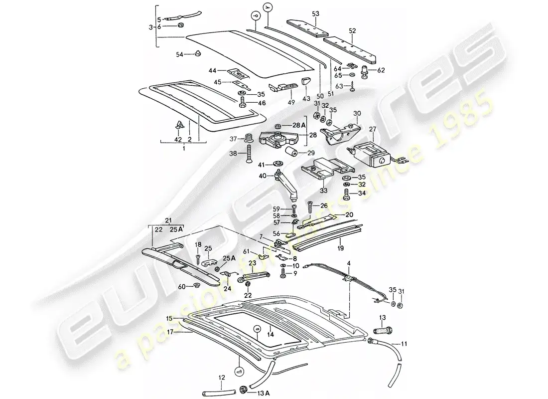 porsche 1996 (993) techo corredizo diagrama de piezas