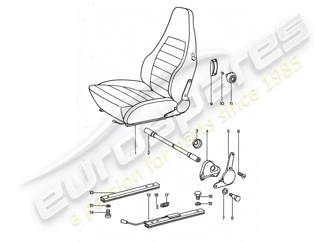 porsche 1975 (911 turbo) asiento deportivo - completo diagrama de piezas