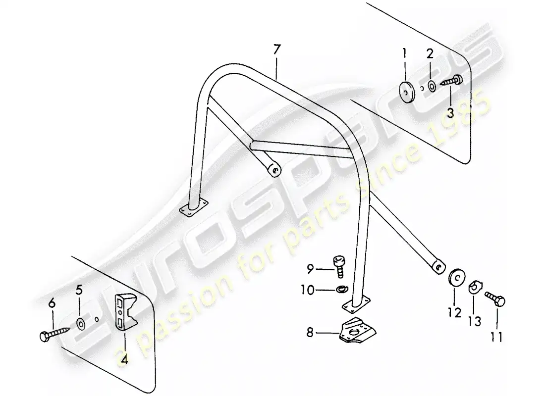 porsche 1968 (911/912) barra antivuelco - matrícula - montaje diagrama de piezas
