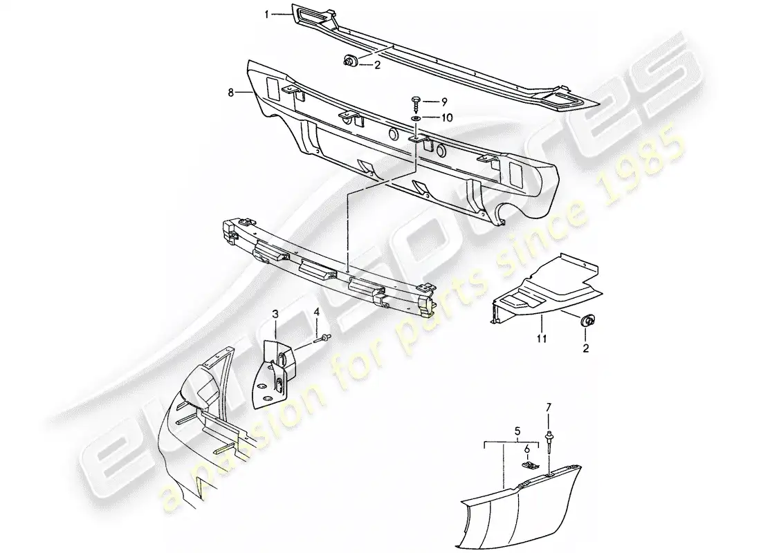 porsche 1995 (993) protección térmica - para - parachoques diagrama de piezas