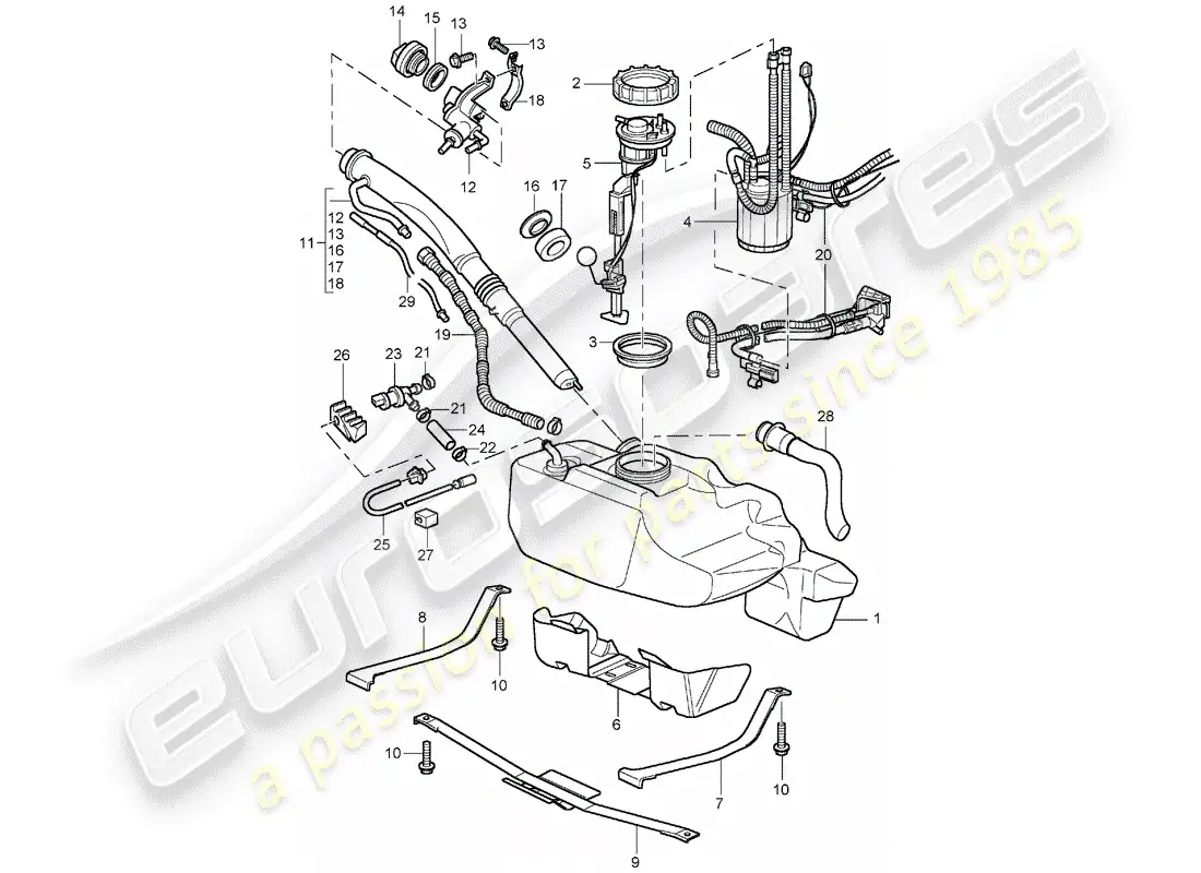 porsche 2001 (996) depósito de combustible diagrama de piezas