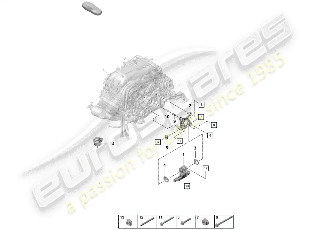porsche 2019 (718 boxster spyder) dispositivo de elevación del motor diagrama de piezas