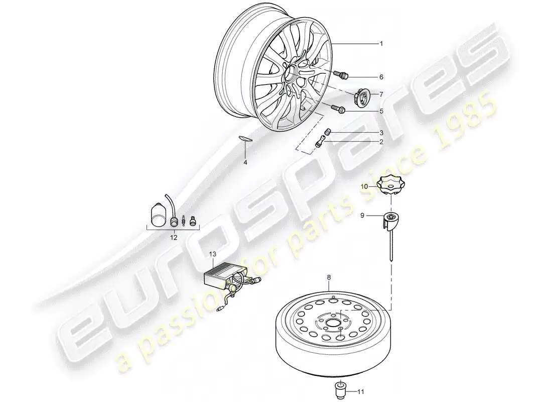 porsche 2010 (cayenne e1 9pa) ruedas diagrama de piezas