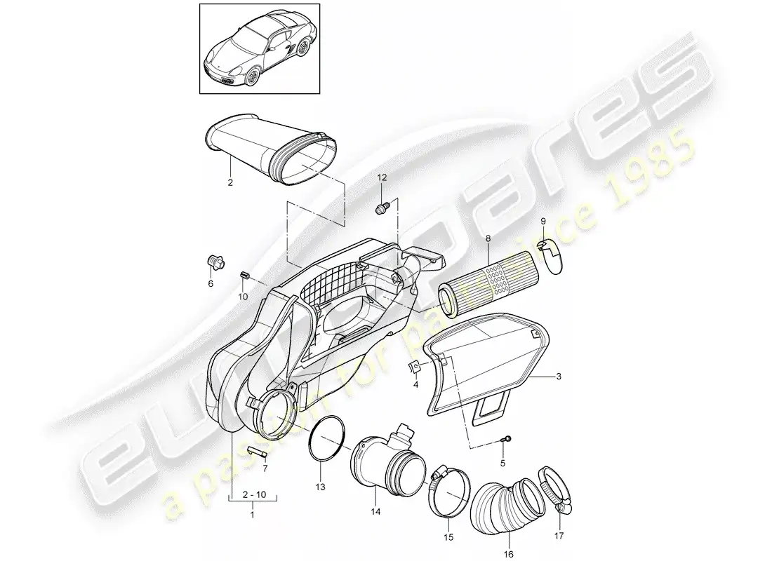 porsche 2012 (987 cayman) filtro de aire diagrama de piezas
