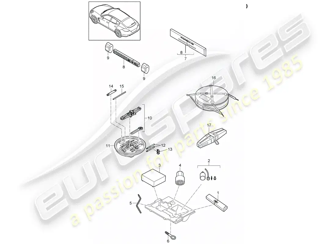porsche 2010 (panamera 970) herramienta diagrama de piezas