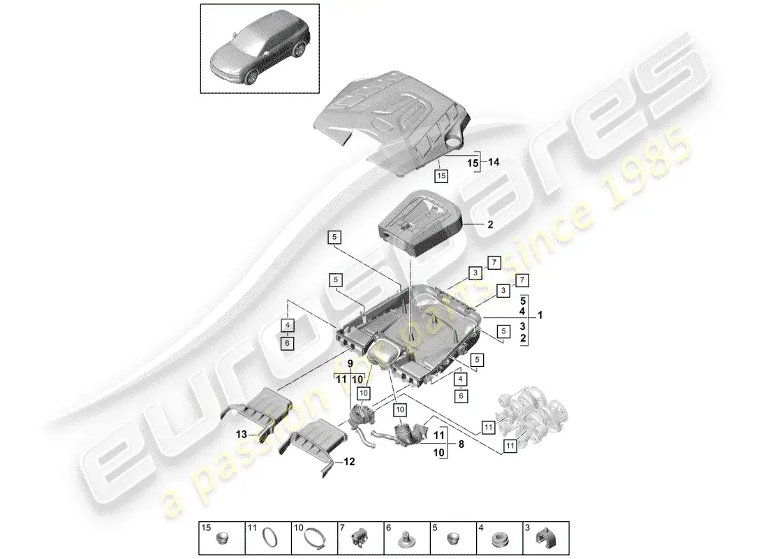 porsche 2020 (cayenne e3 9ya/9yb) filtro de aire con conexión diagrama de piezas