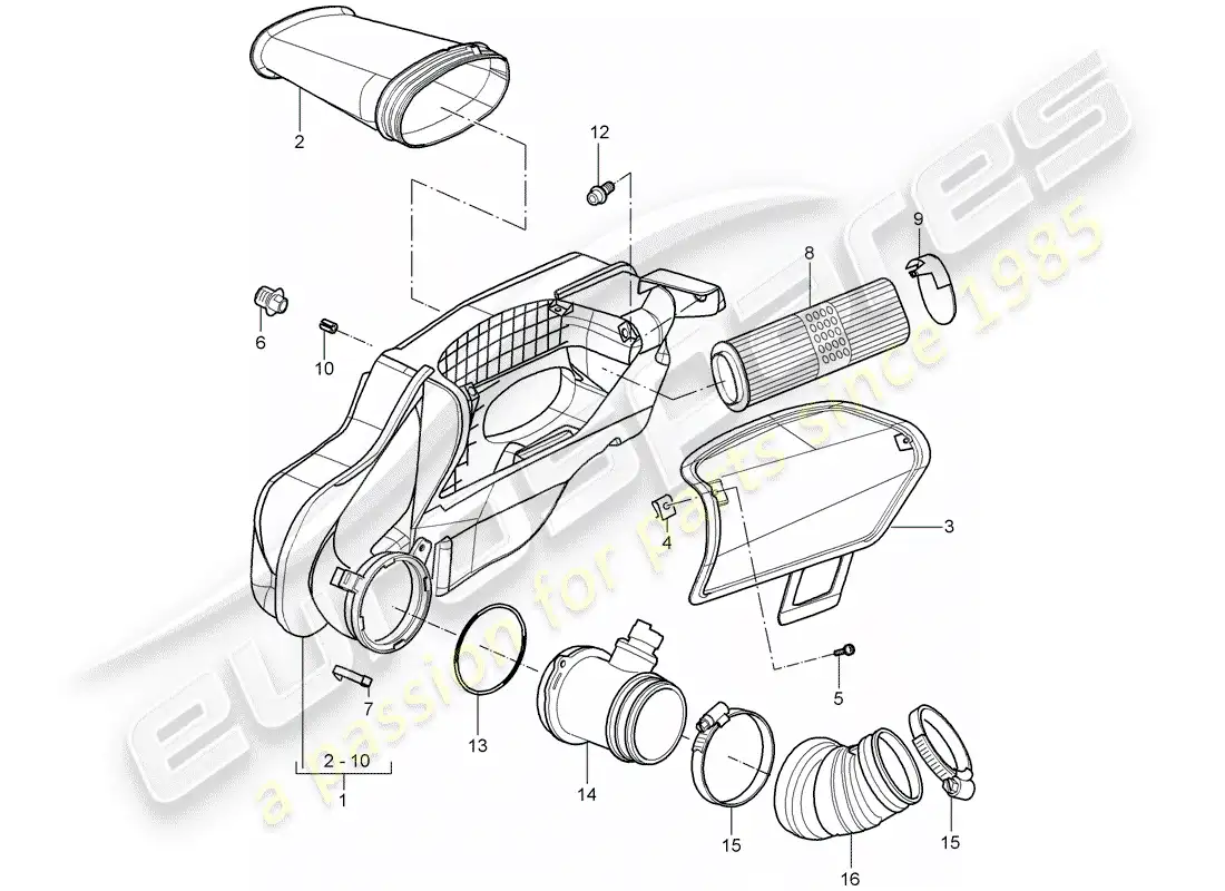 porsche 2008 (987 cayman) filtro de aire diagrama de piezas