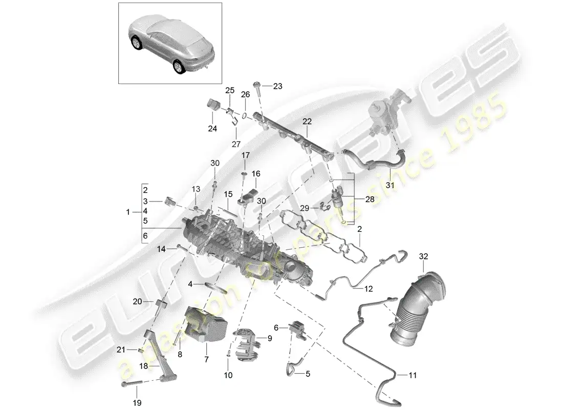 porsche 2018 (macan) diagrama de piezas del colector de admisión