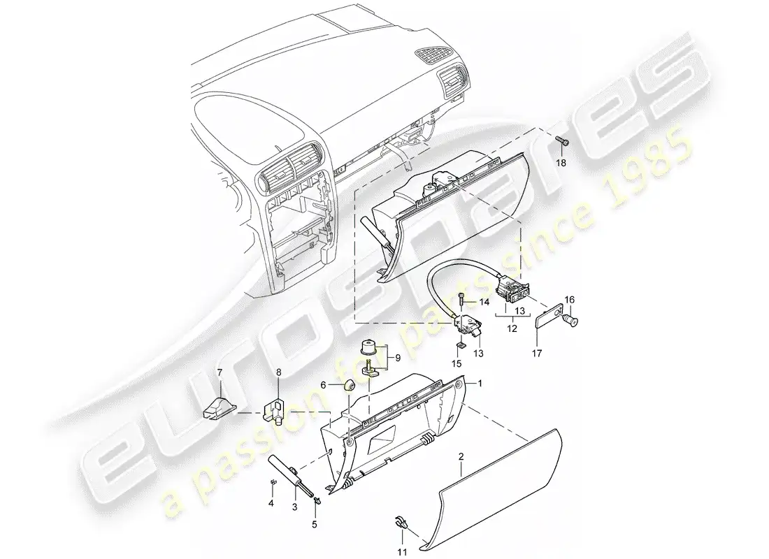 porsche 2010 (cayenne e1 9pa) guantera diagrama de piezas