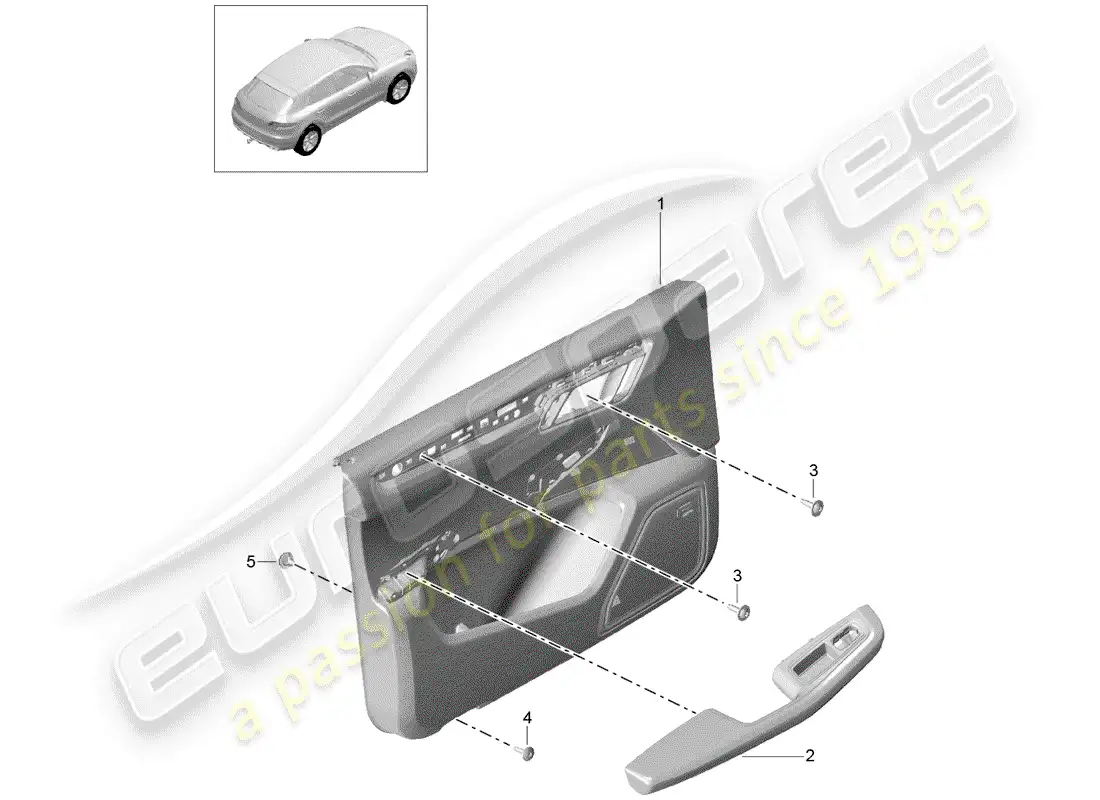 porsche 2018 (macan) diagrama de piezas del panel de puerta