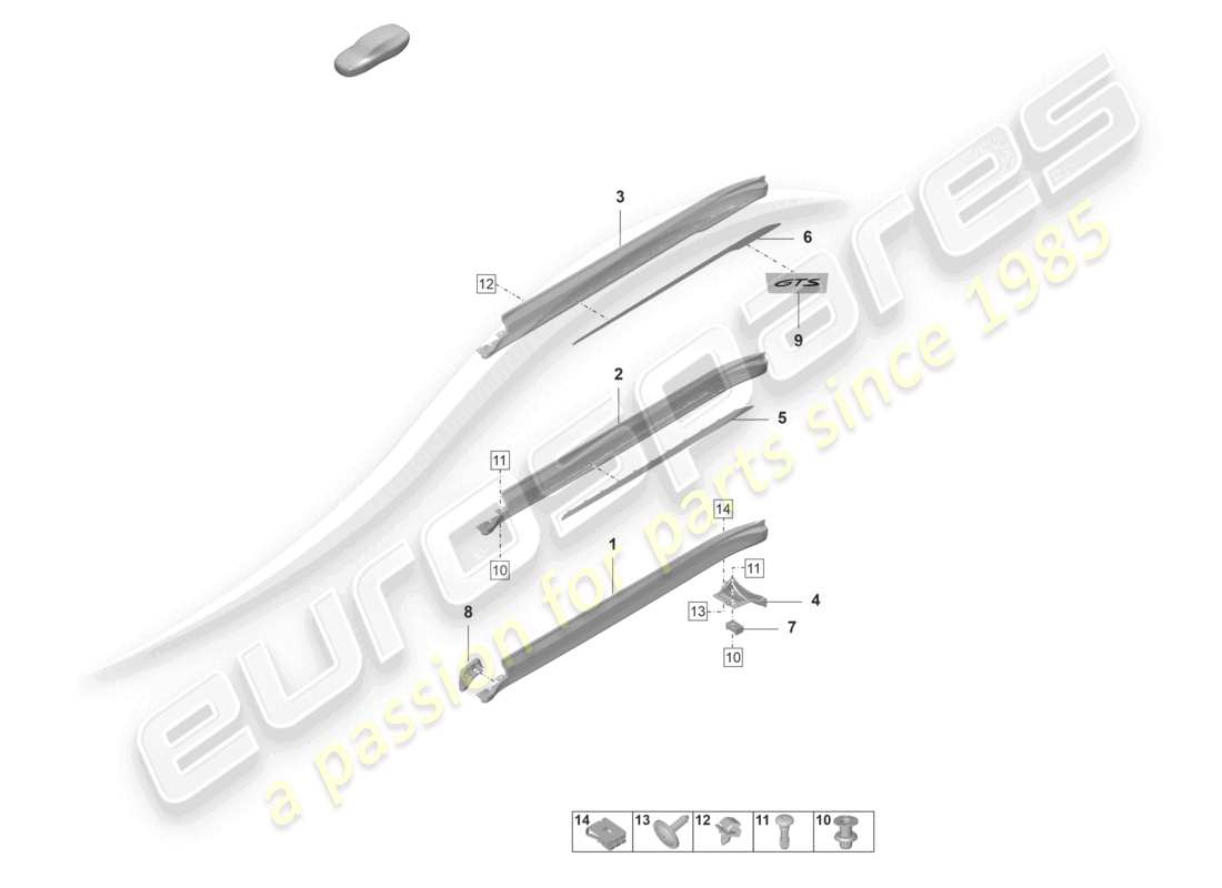 porsche 2021 (taycan 9j1-1) diagrama de piezas de accesorios de moldura de larguero lateral