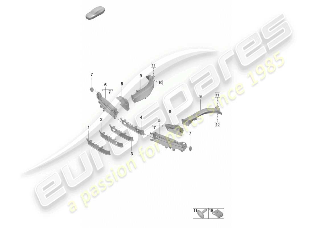 porsche 2021 (taycan 9j1-1) guía de aire del parachoques delantero diagrama de piezas