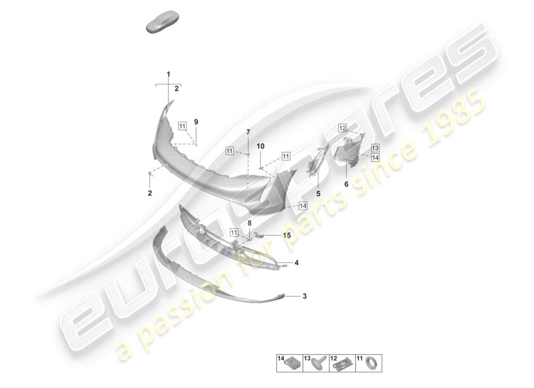 porsche 2021 (taycan 9j1-1) parachoques delantero para variante de equipamiento: básico diagrama de piezas