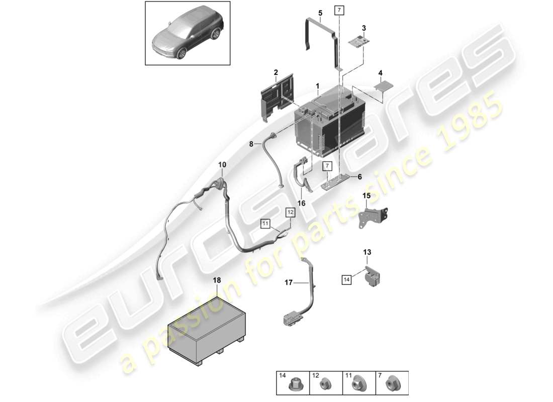 porsche 2022 (cayenne e3 9ya/9yb) batería diagrama de piezas