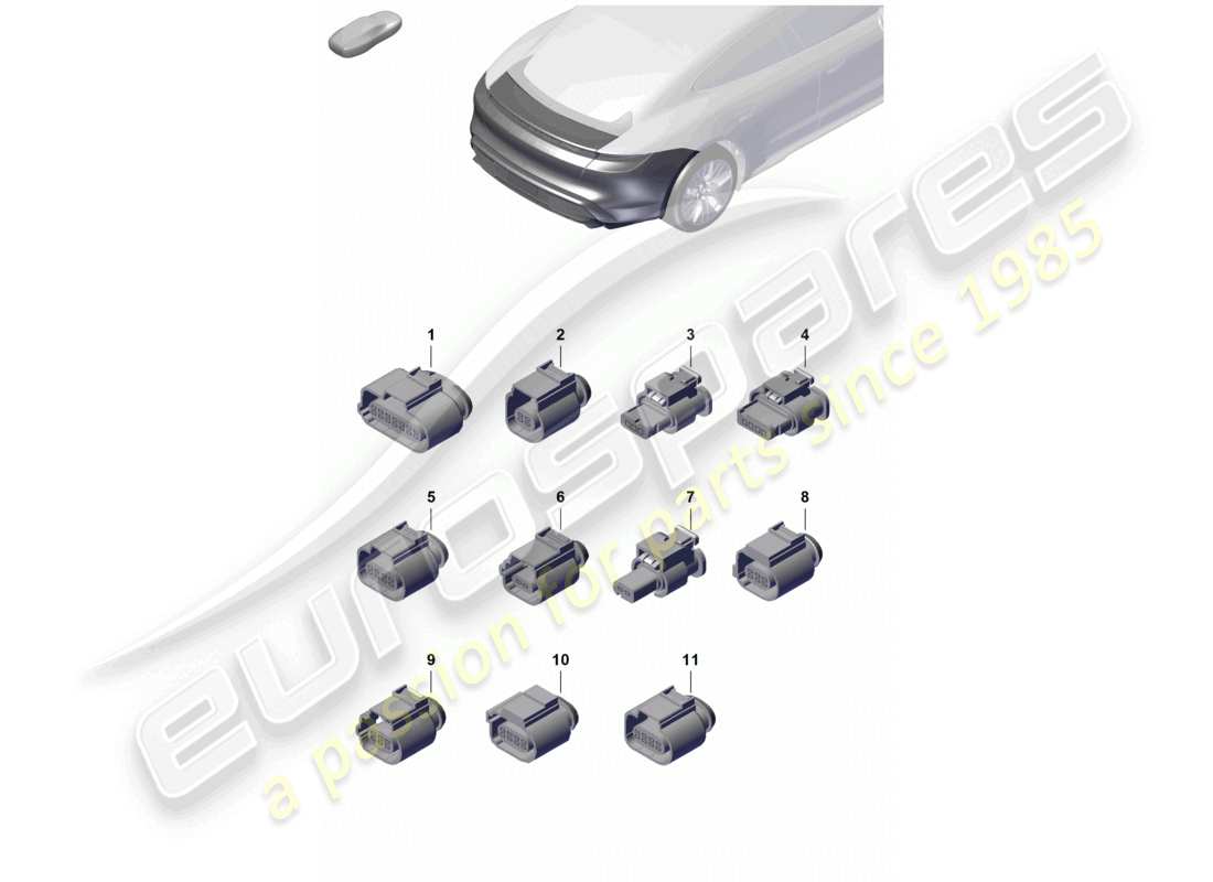 porsche 2021 (taycan 9j1-1) diagrama de la carcasa del conector trasero y del parachoques y de la pieza de iluminación