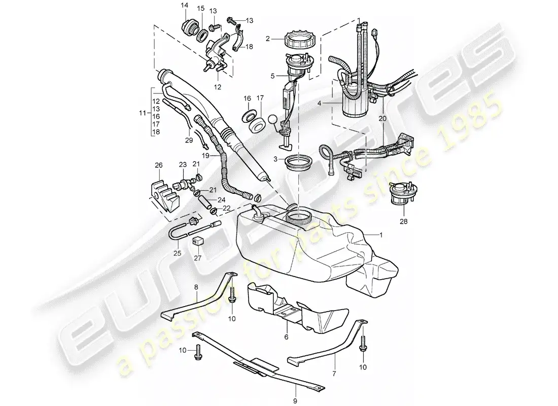 porsche 2002 (996 turbo / gt2) depósito de combustible diagrama de piezas