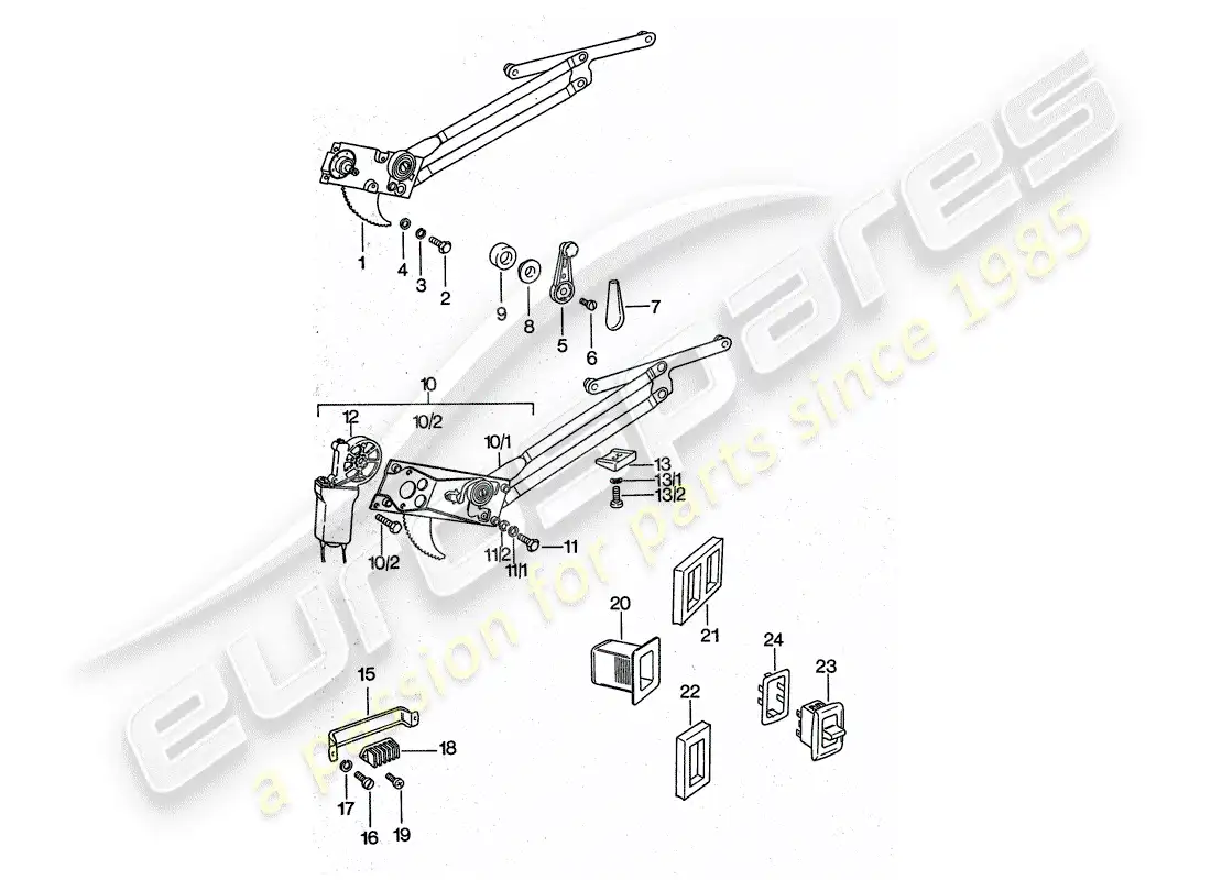 porsche 1975 (911 turbo) regulador de ventana diagrama de piezas