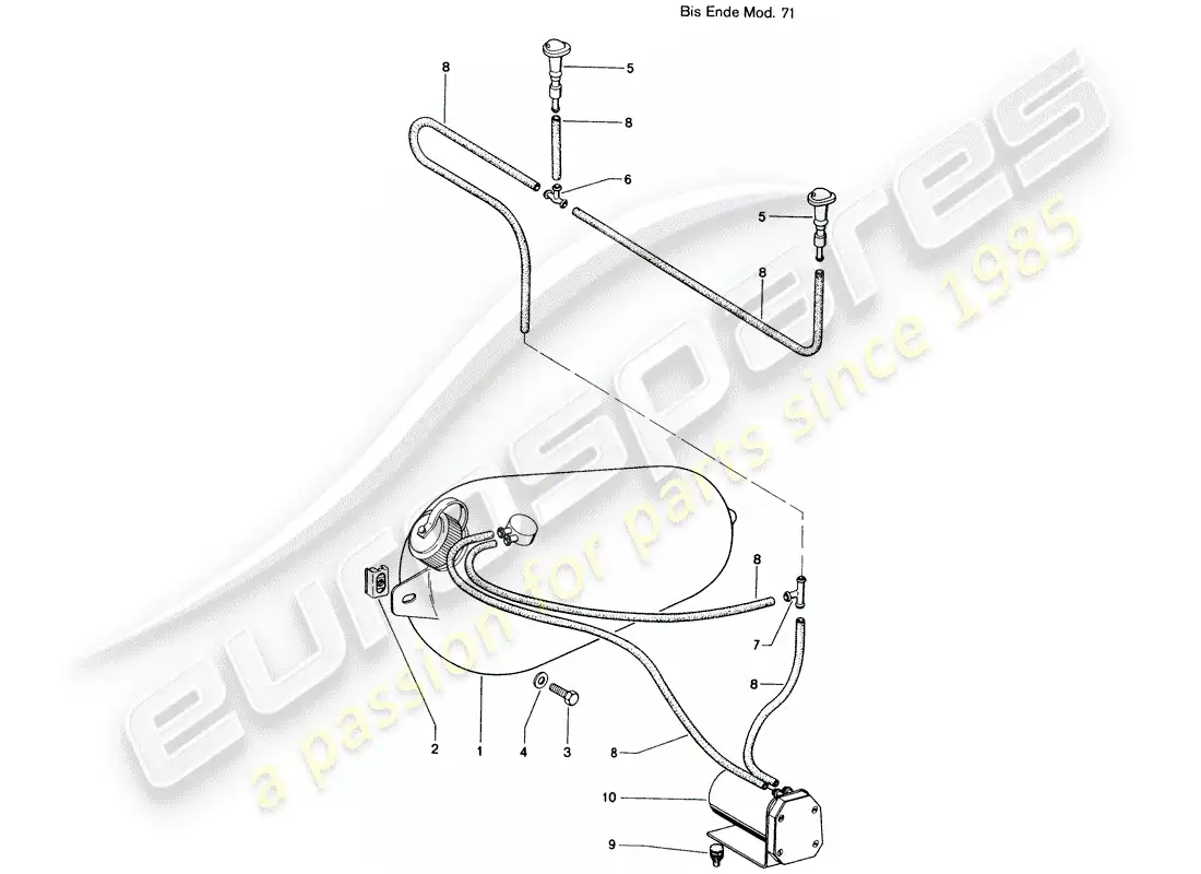 porsche 1971 (914) windshield washer unit - d >> - mj 1971 diagrama de piezas