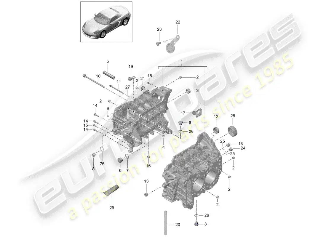 porsche 2017 (718 boxster) crankcase diagrama de piezas