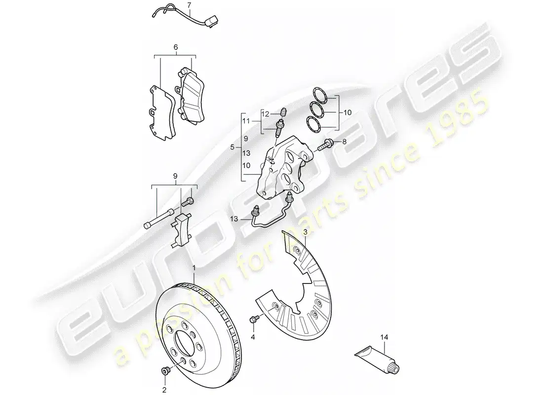 porsche 2010 (cayenne e1 9pa) frenos de disco diagrama de piezas