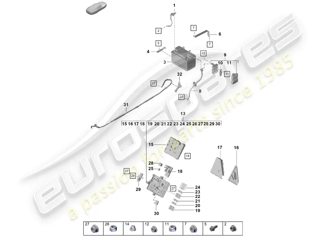 porsche 2019 (718 boxster spyder) batería diagrama de piezas