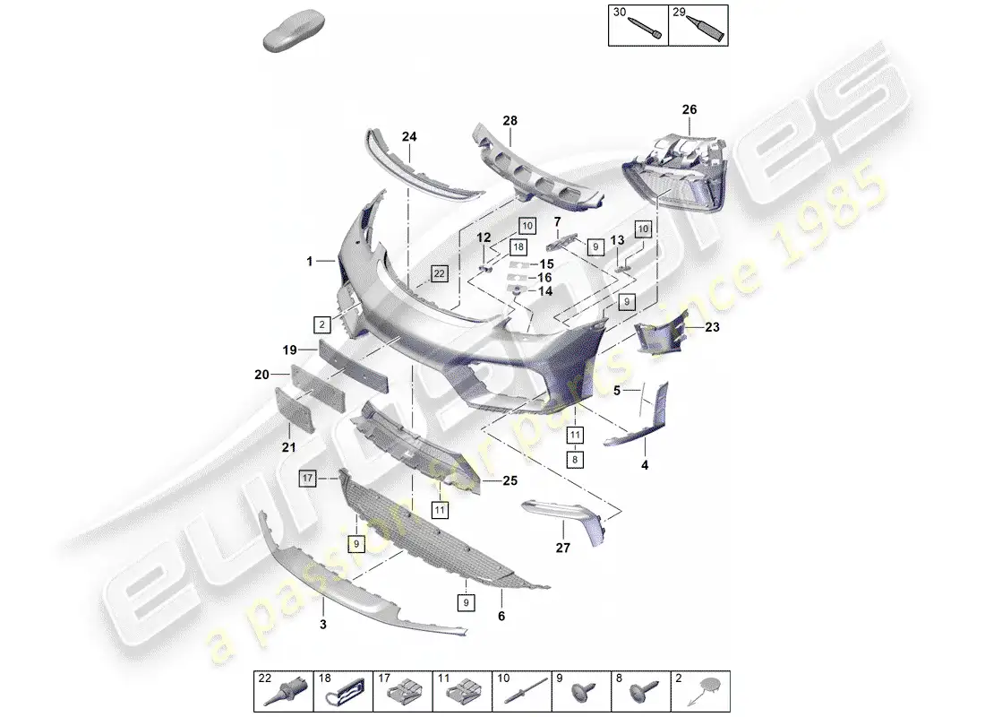 porsche 2019 (718 boxster spyder) parachoque diagrama de piezas