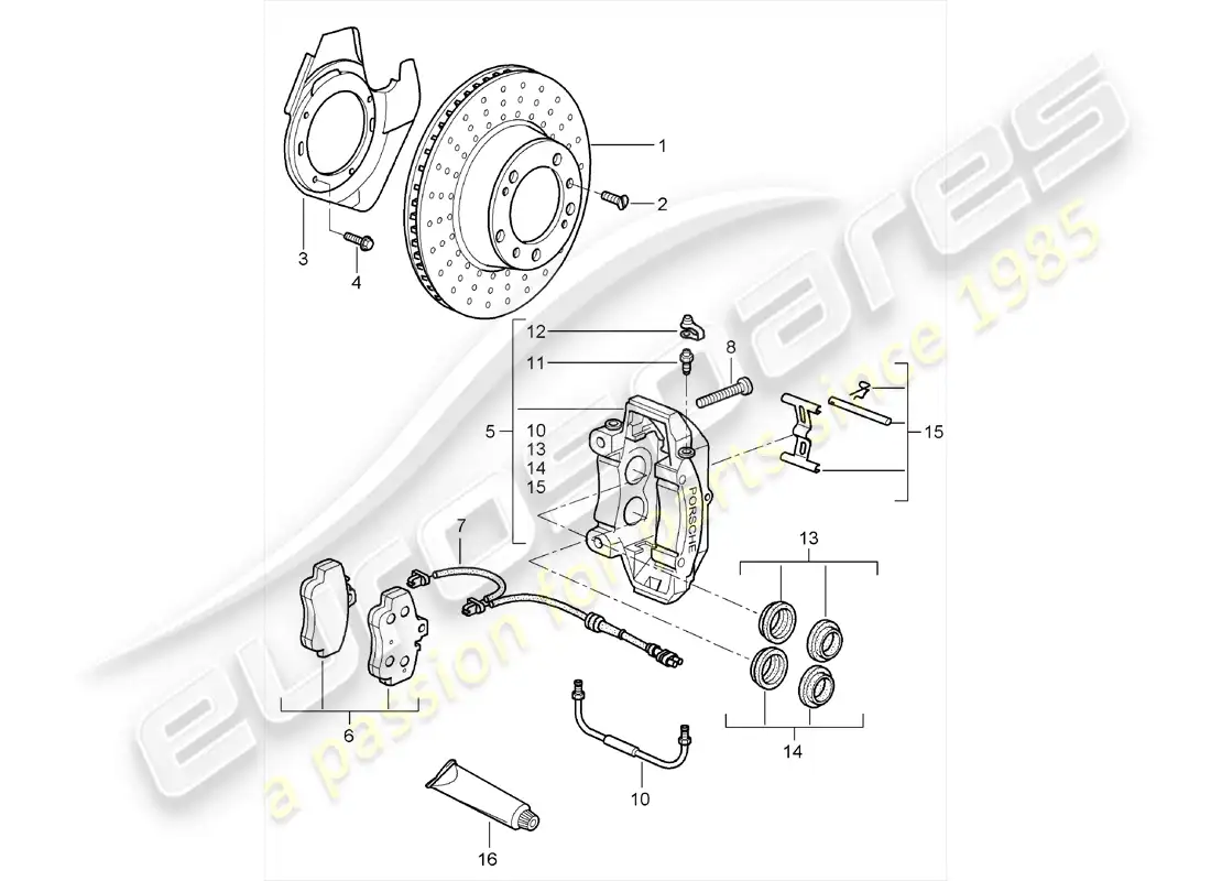 porsche 2008 (987 cayman) frenos de disco diagrama de piezas