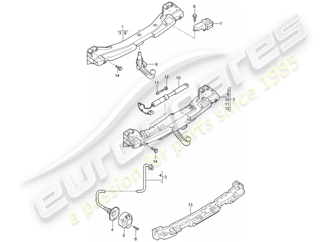 porsche 2008 (cayenne e1 9pa) enganche de remolque diagrama de piezas