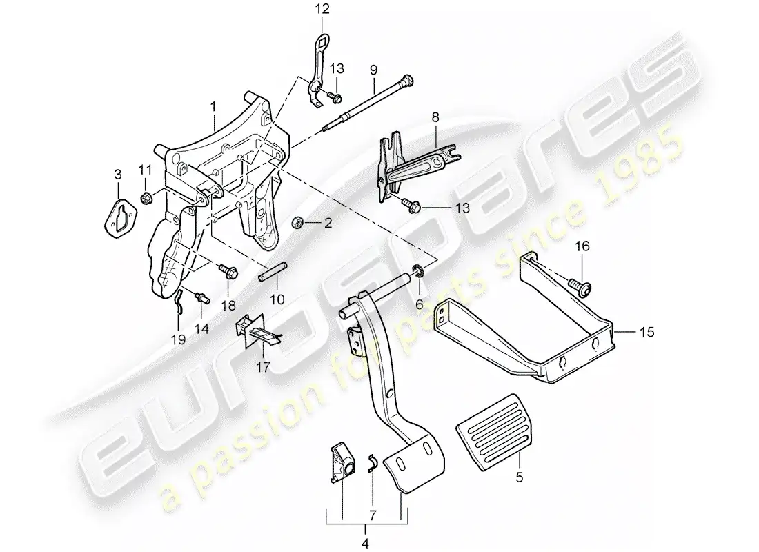 porsche 2007 (cayenne e1 9pa) pedales diagrama de piezas