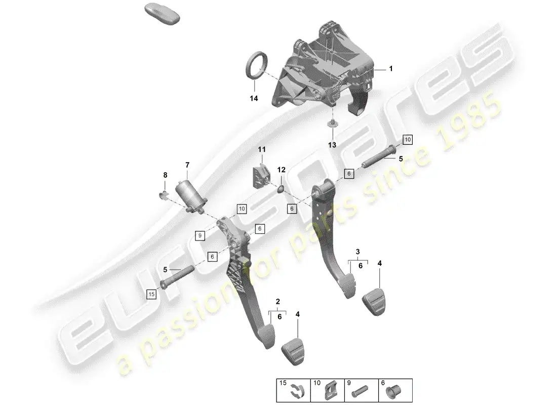 porsche 2019 (718 boxster spyder) brake and acc. pedal assembly diagrama de piezas