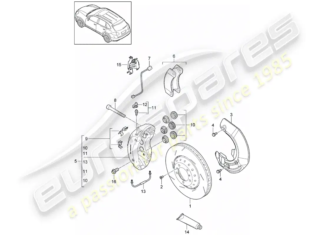 porsche 2017 (cayenne e2 92a) frenos de disco diagrama de piezas