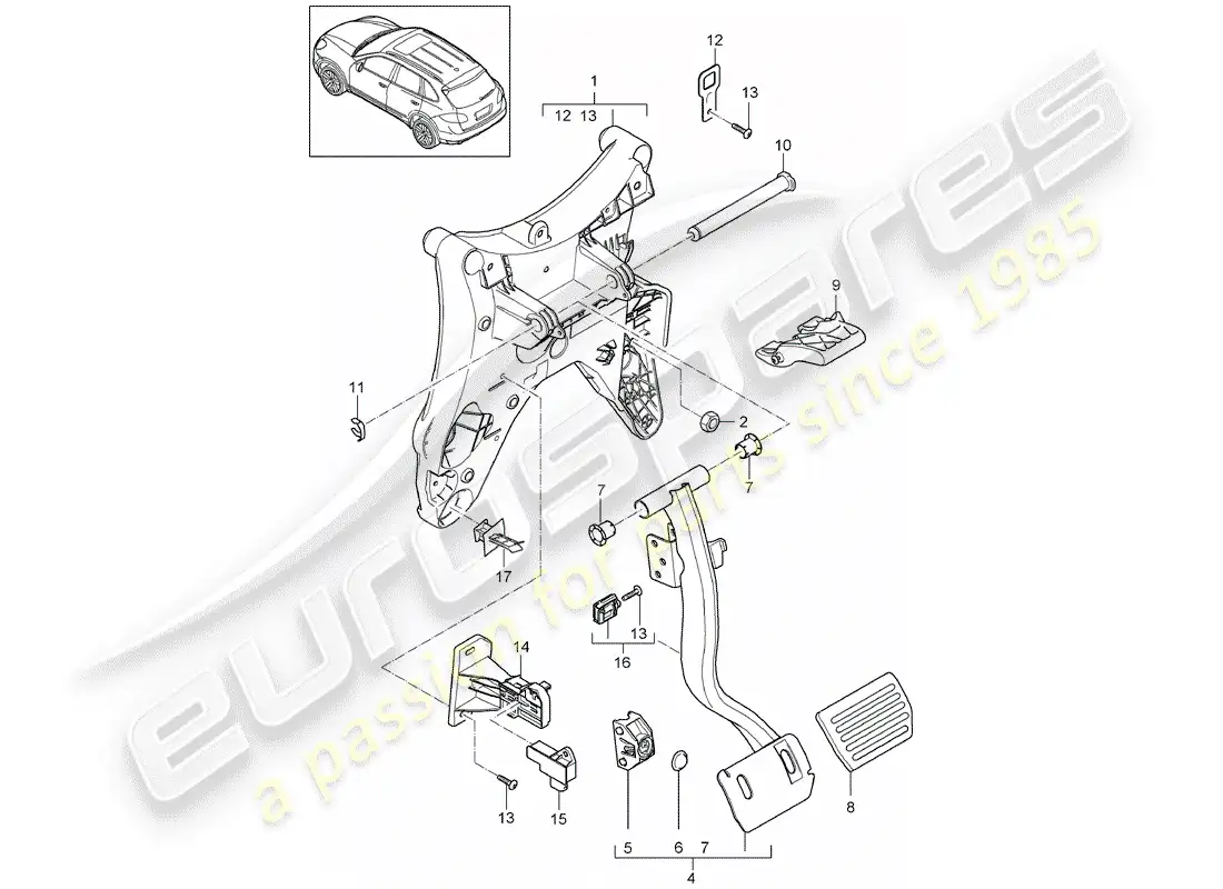 porsche 2011 (cayenne e2 92a) pedales diagrama de piezas