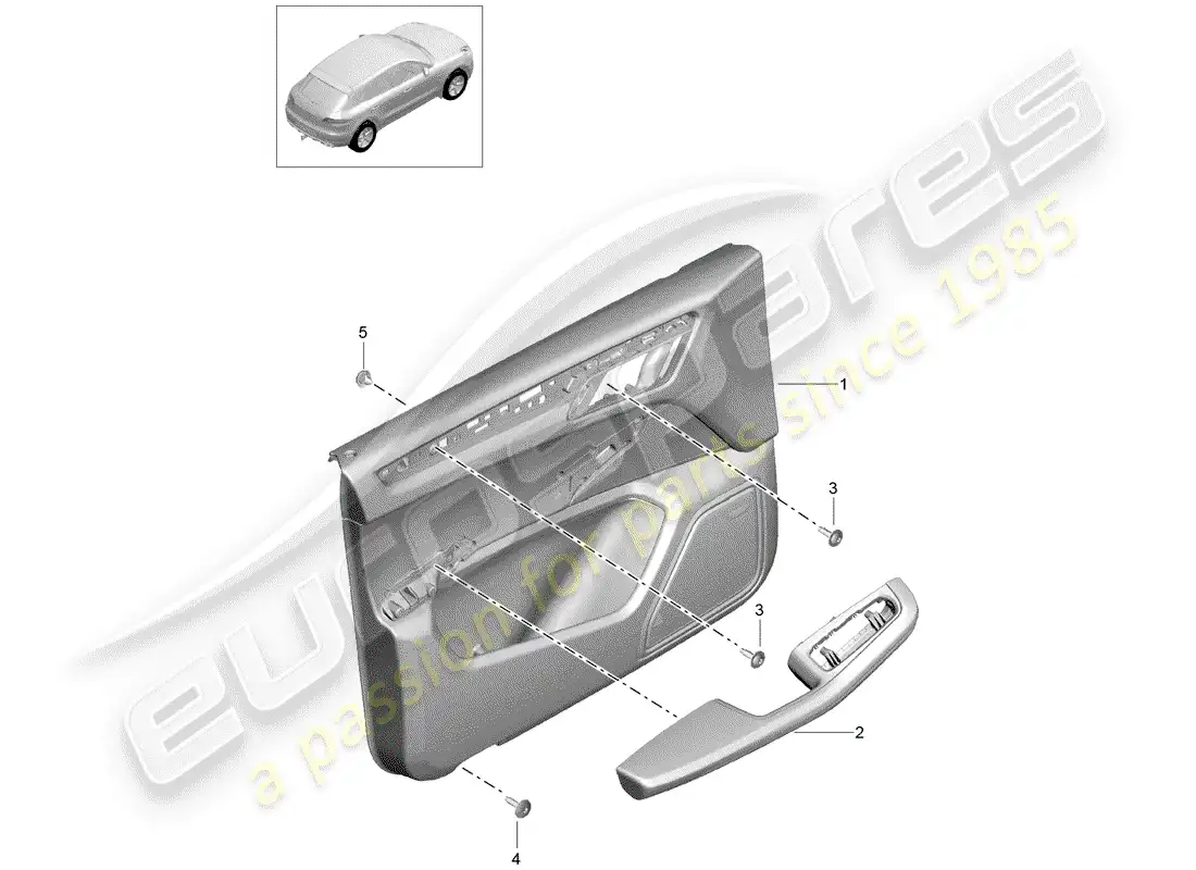 porsche 2018 (macan) diagrama de piezas del panel de puerta