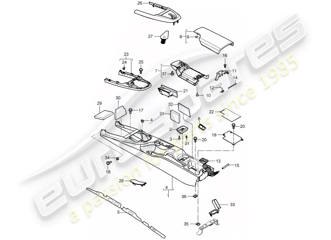 porsche 2008 (987 cayman) center console diagrama de piezas
