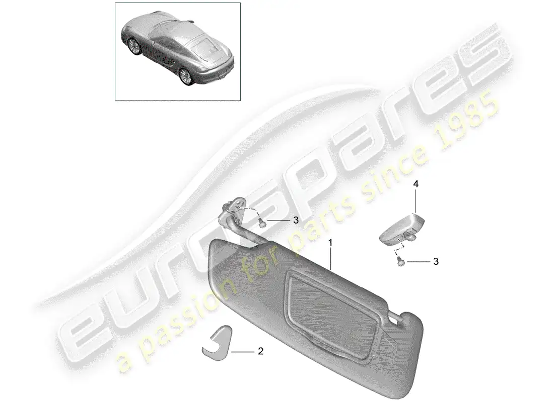 porsche 2015 (981 cayman) sun vizors diagrama de piezas
