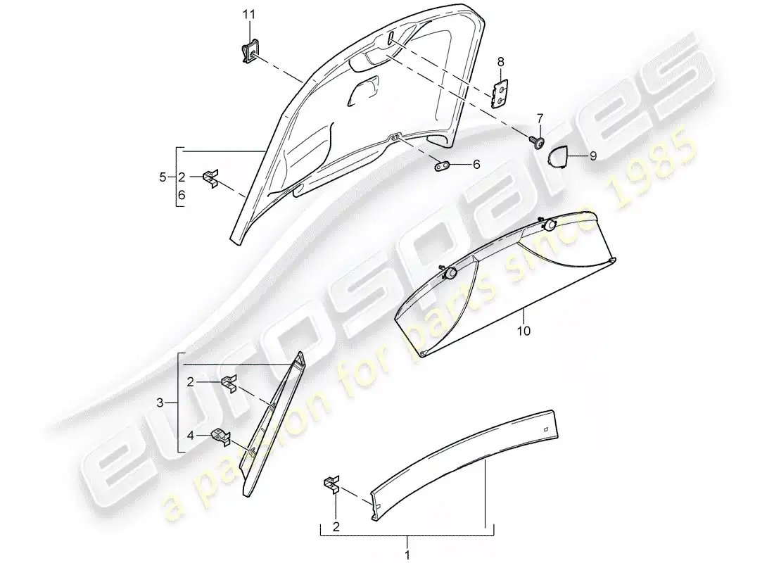 porsche 2009 (987 cayman) adornos diagrama de piezas