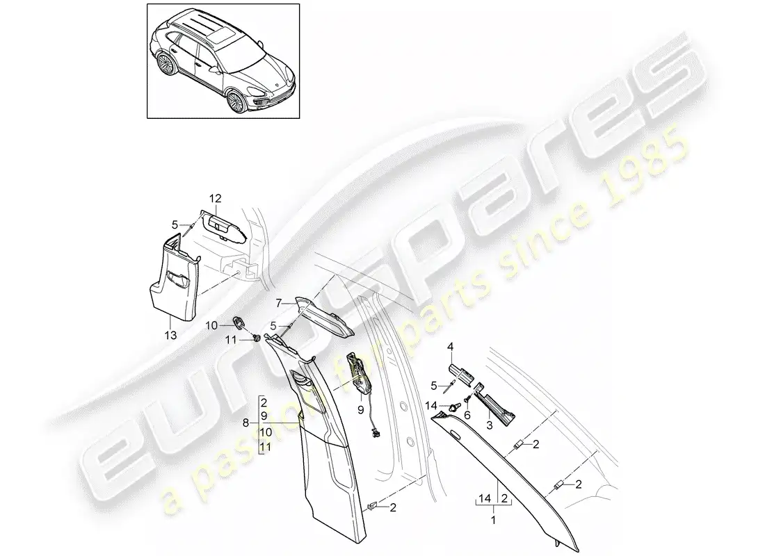 porsche 2017 (cayenne e2 92a) recubrimiento diagrama de piezas
