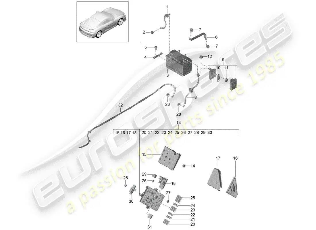 porsche 2016 (981 cayman gt4) batería diagrama de piezas