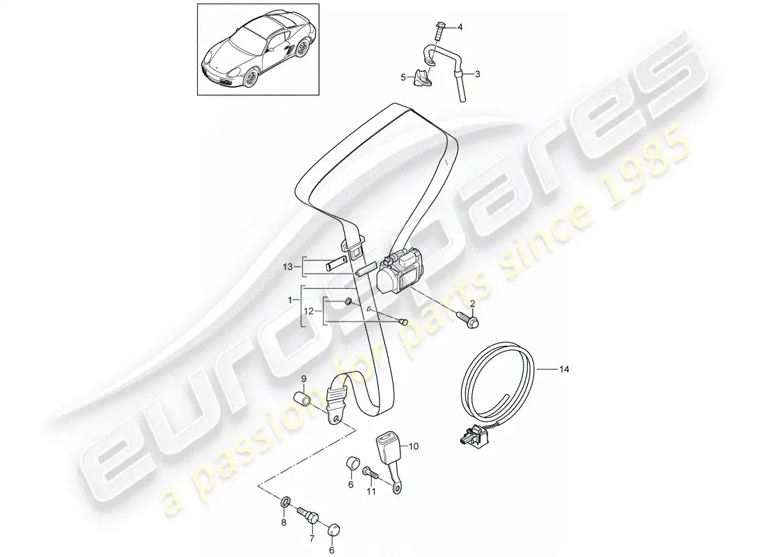 porsche 2008 (987 cayman) cinturón de seguridad diagrama de piezas