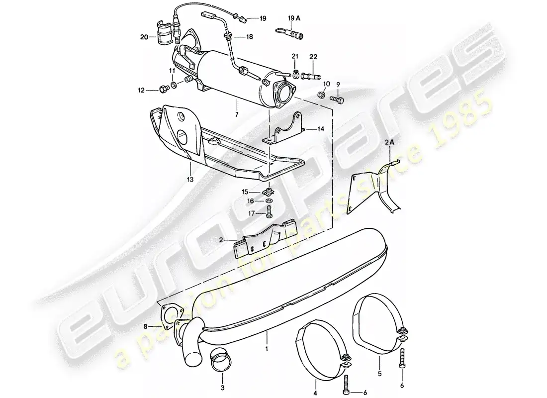 porsche 1986 (911) sistema de escape diagrama de piezas