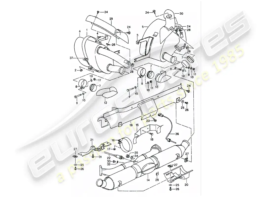 porsche 1996 (993) sistema de escape - silenciador - escape - catalizador - ver información técnica - grupo 2 - nr. 2/ 98 diagrama de piezas